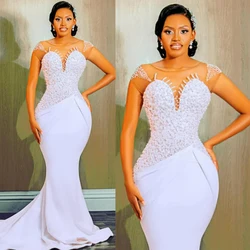 Elegant White Mermaid Wedding Dresses Customized Sparkly Crystals Beaded Bridal Gowns Plus Size Arabic Aso Ebi Robe De Mariee