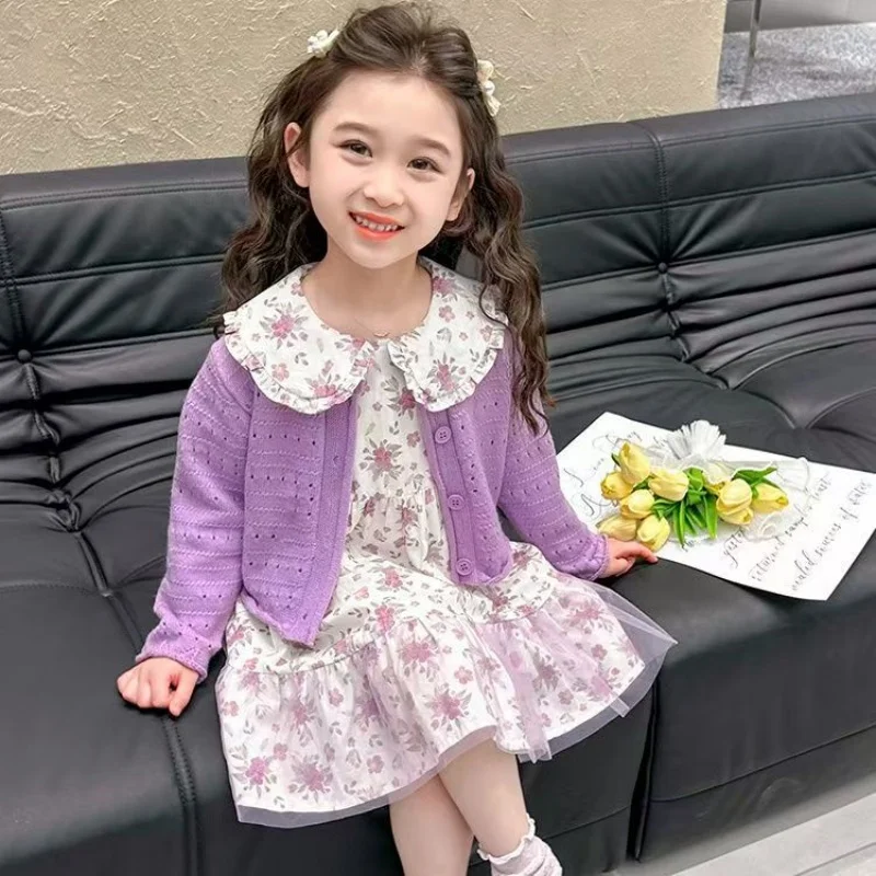 

Весенне-осенний комплект для девочек: модный новый стиль, детский вязаный кардиган + юбка-принцесса, набор из 2 предметов