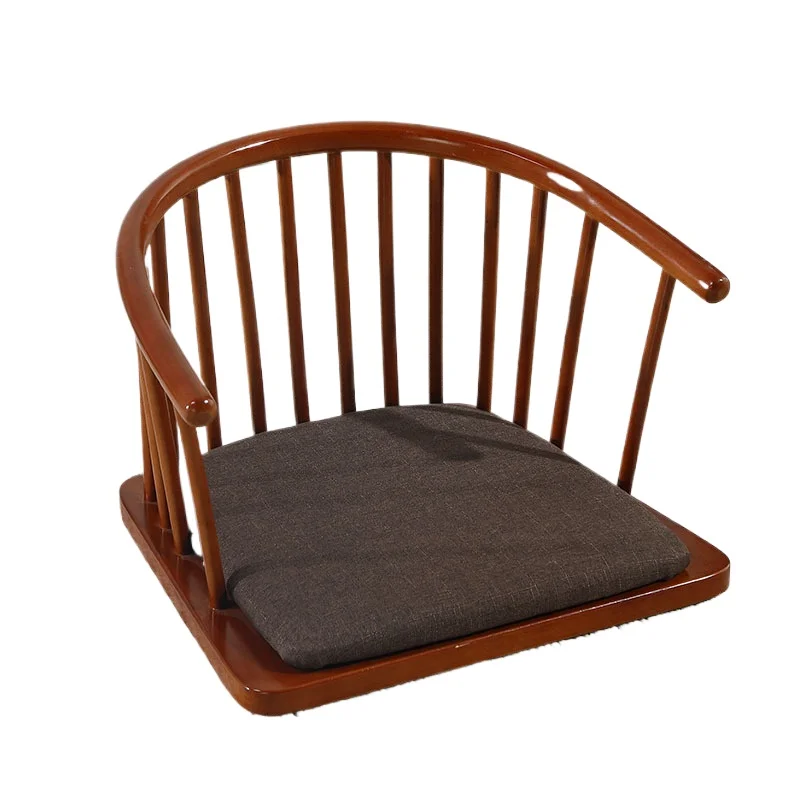 كرسي أرضي من الخشب الصلب على الطراز الياباني، كرسي مريح بمسند للذراعين، مقعد متحرك قوي، ديكور منزلي من حصير التاتامي للشرفة #6