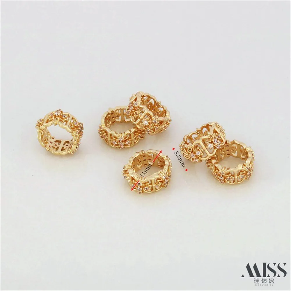 14K Gold-plated Zircon Wreath Drilled Ring Large Hole Bead Spacer DIY Gold-wrapped Running Ring Pendant Jewelry Accessories