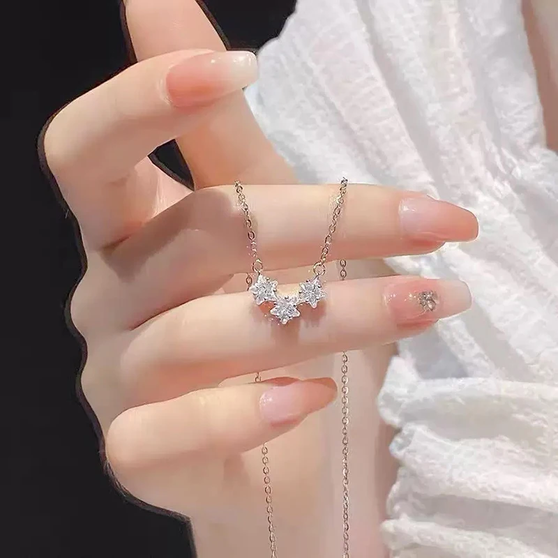 Shiny Temperament Star Pendant Silver Color Necklace Women's New Fashion Elegant and Exquisite Girls Party Trendy Jewelry Gift