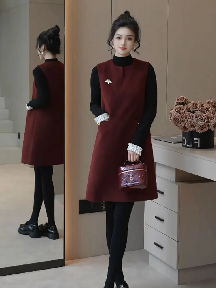 

Женская юбка-миди больших размеров с V-образным вырезом, свободного кроя, стройнящая, для осени и зимы, модная, для повседневной носки, без рукавов, на молнии.