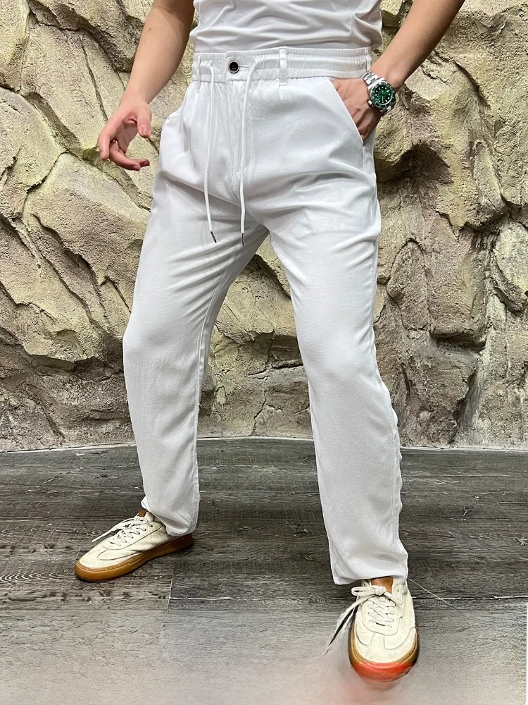 

Busin Casual Men's Thin Breathable Glossy Spring Summer Straight Leg Pants Youth Vitali Sle Pure Color Straight Tube