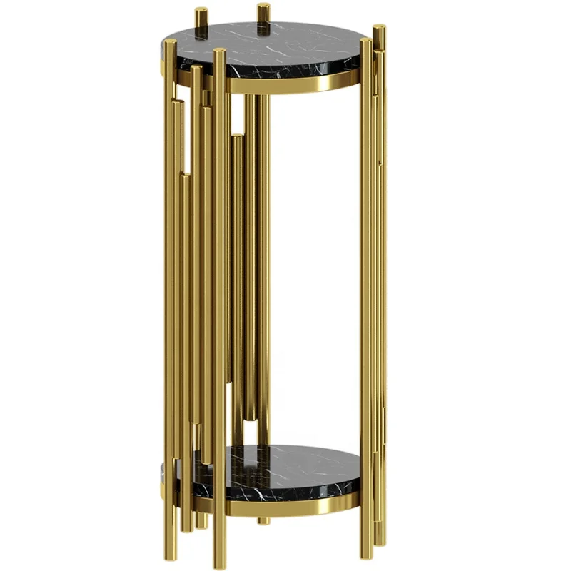 

Iron Art Flower Pot Display Stand Metal Shelf Double Layer Marble Plant Flower Pot Display Stand Indoor