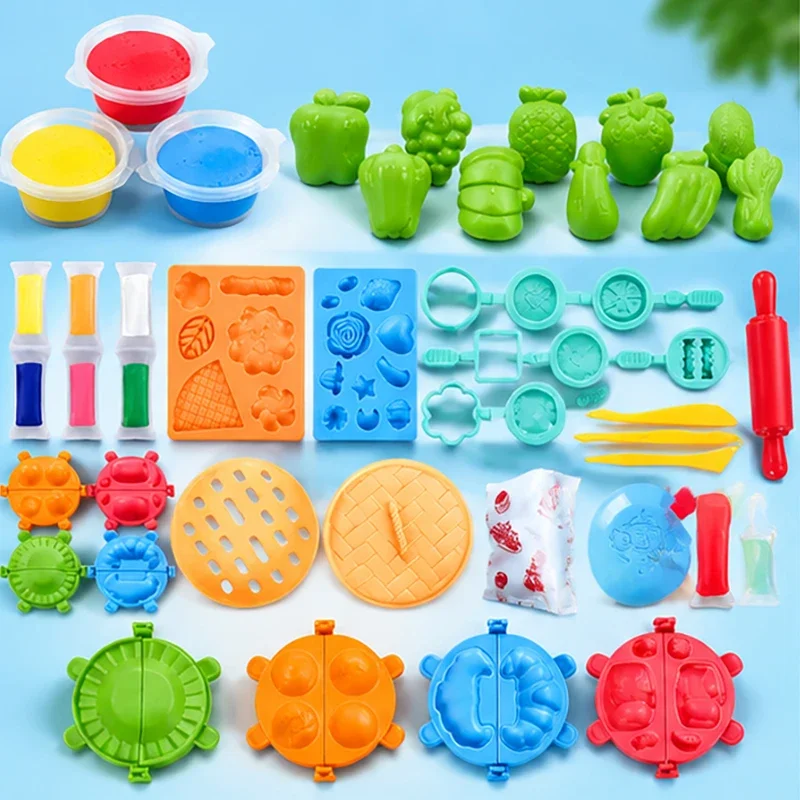 Play Dough Toys Series DIY Color Clay Mold Set Dumpling Fruit Food Pretend Play Toy Mold Safe Kitchenware Modeling Clay Tools