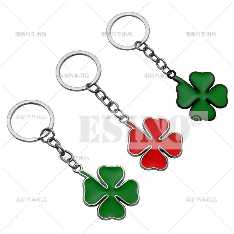 New Fashion Car Accessory 3D Metal Zinc Alloy Lucky Four Leaves Clover Quadrifoglio Key Chain Key Ring for Alfa Romeo  Giulia