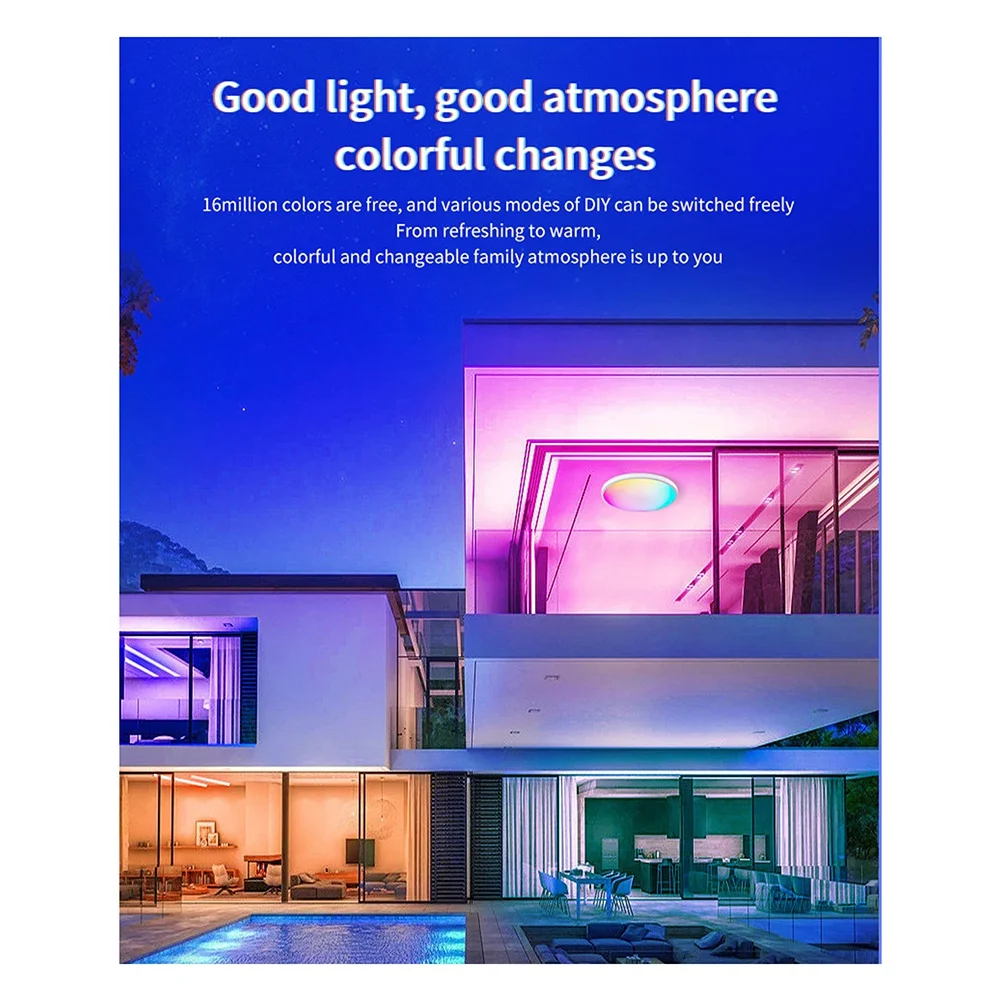 AA19 Led Ceiling Lamp Dimmable Applicable to Tuya App, 24W RGB Color Changing Smart Led Ceiling Light for Living Room Bedroom