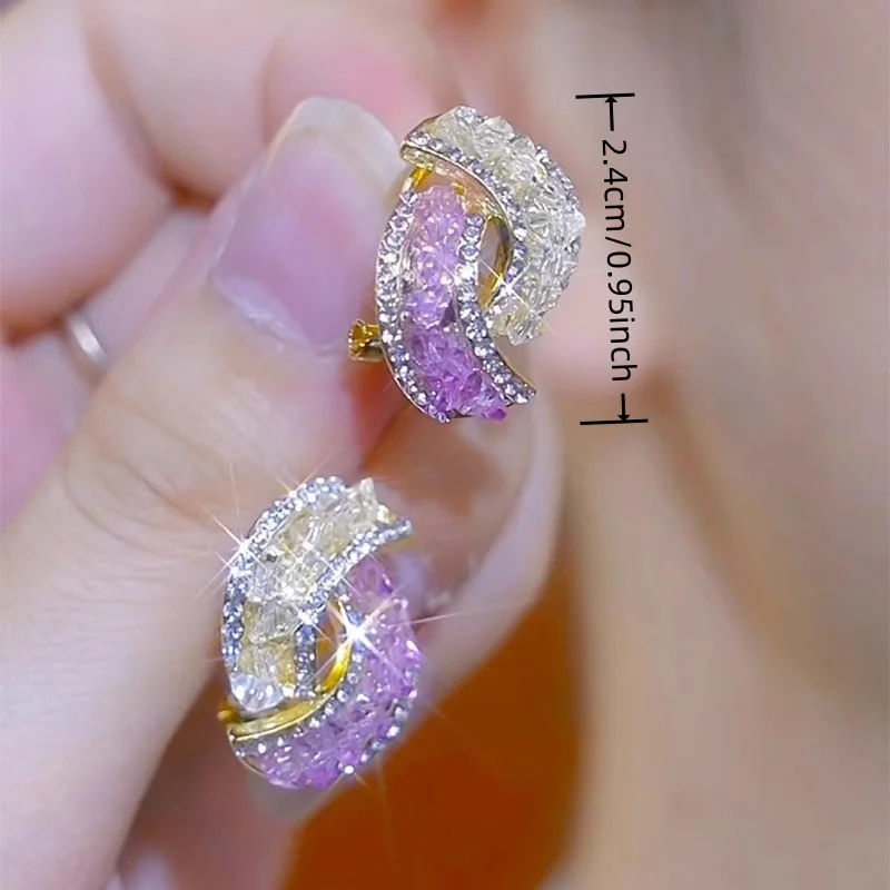 

A Pair of Exquisite, Elegant & Fashionable Purple C-Shape Synthetic Crystal Earrings for Christmas