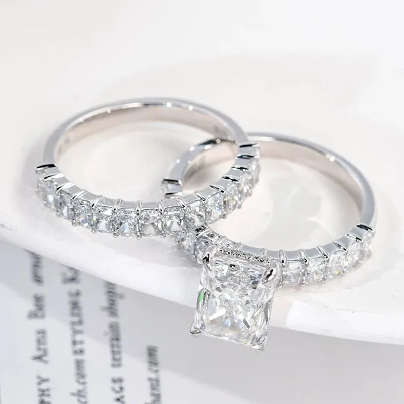 

a set of ring White gold Ring Wedding Band Jewelry Diamond with IGI ﻿ Radiant Shape Lab grown diamond Engagement Rings for Wome