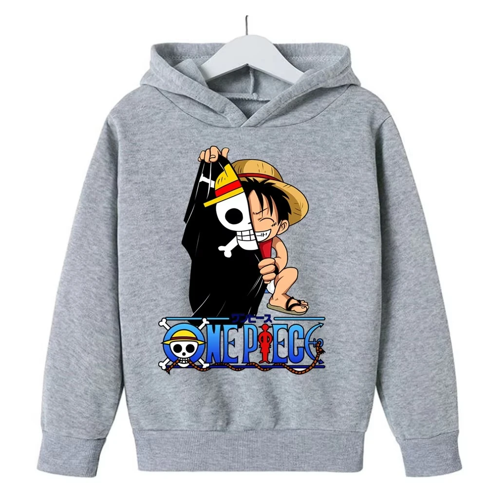 Anime One Piece, süßer Luffy-Schädel-Print, Kapuzenpullover für Kinder, Herbst-Streetwear, Kinderoberteile. – Detail 4