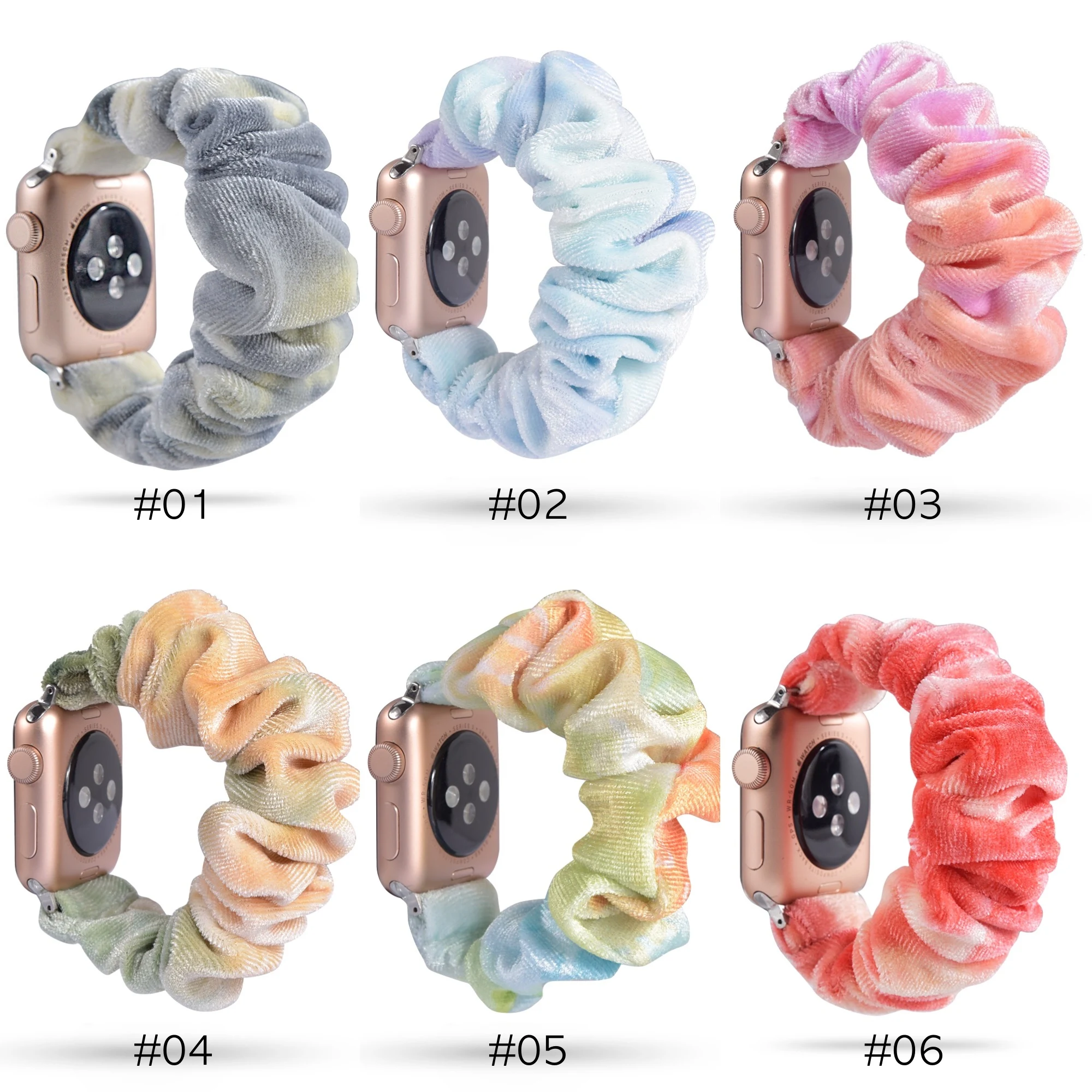 Apple Watch Scrunchie Strap Tie Dye Band for Apple Watch All Series 38 40 41mm 42 44 45mm Elastic Watch Bracelet iWatch Strap