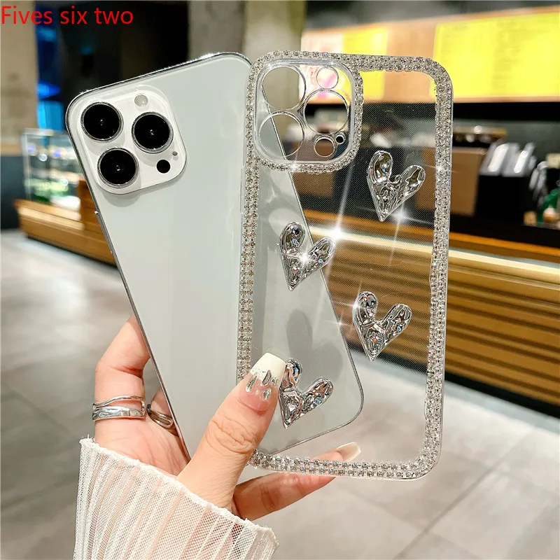 Luxury 3D Sliver Love Heart Soft Case For OPPO Realme 12 11 10 9 8 7 6 5 C67 C65 C63 C55 C53 C35 C30 C21 C3 C11 Transparent Case image 2