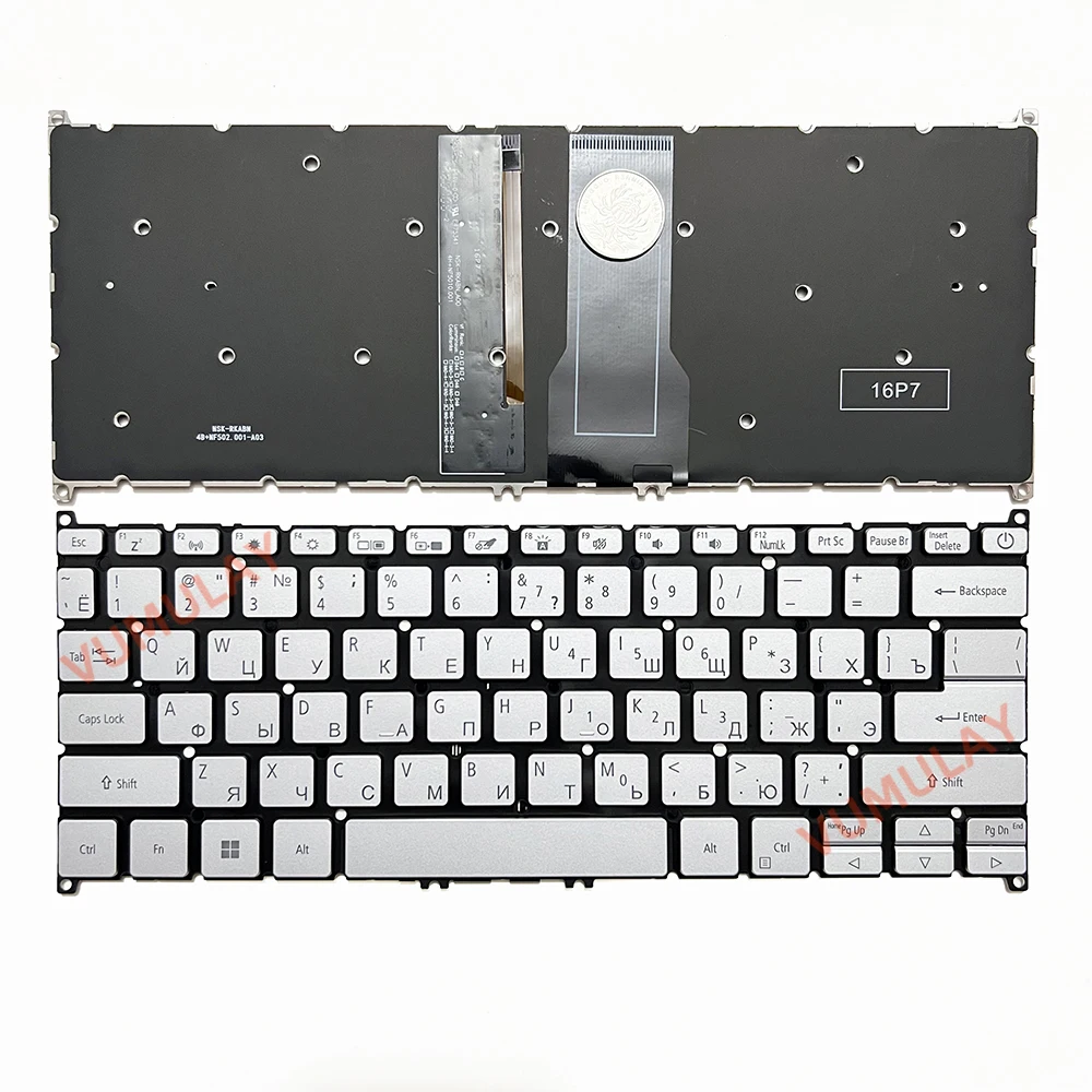 

Русская клавиатура с подсветкой для Acer Swift 3 SF314-54G SF314-56 SF314-56G S40-10 S40-20 S40-51 N17W7 S40-53-757T N20C4 Aspire SF114-32 A314-35 A314-22/21 A114-33 серебряная