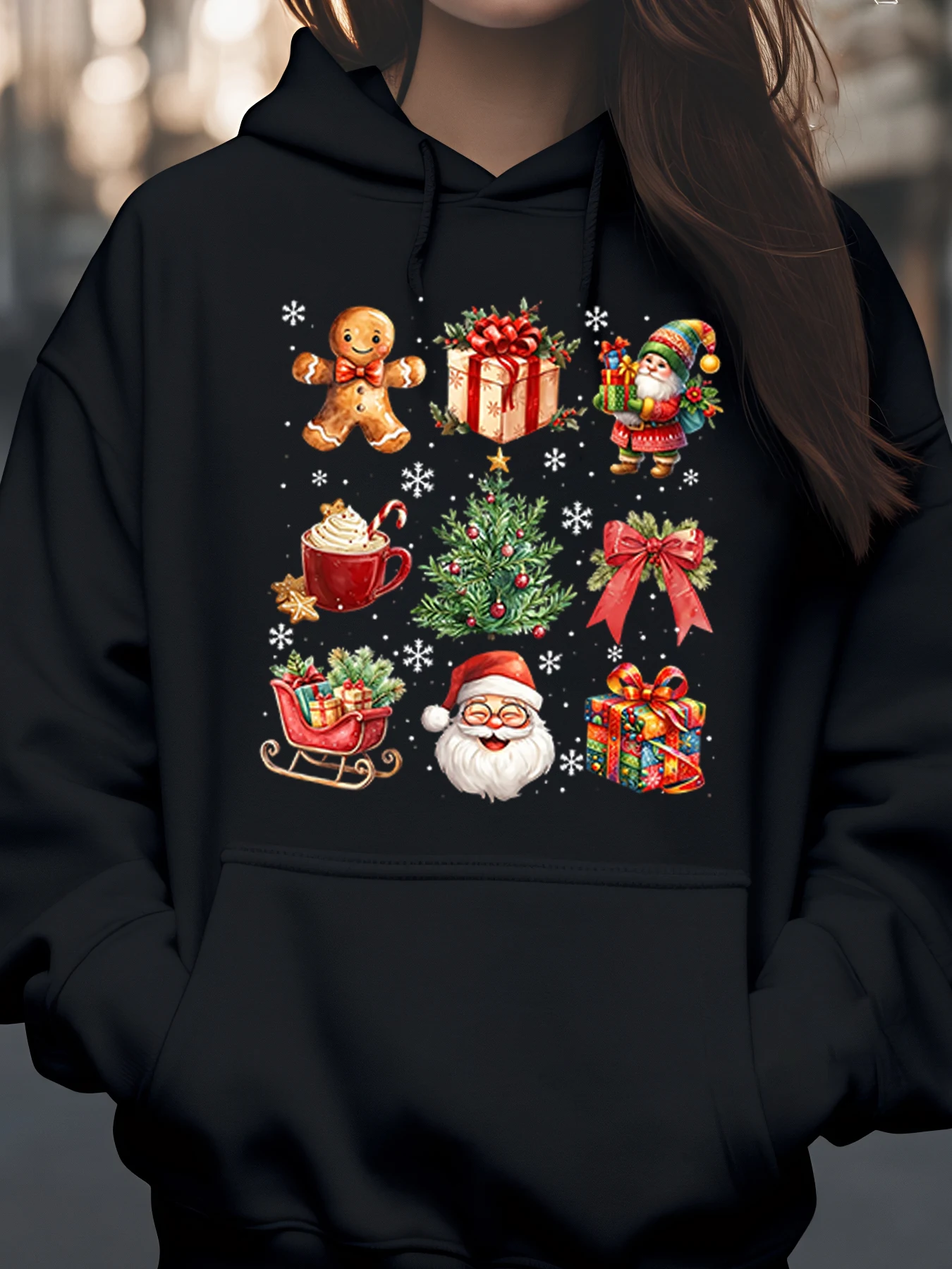 

Рождественская праздничная толстовка с принтом для женщин, повседневная одежда, зимний сезон
