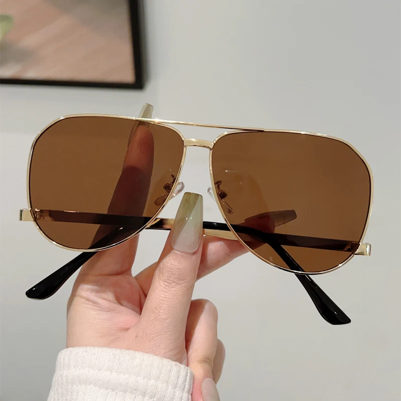 GM LUMIAS Übergroße Piloten-Sonnenbrille für Damen, Stilvolle Doppelbrücken-Design, Outdoor-Freizeitbrille, Neue Trendige Luxusmarken-Sonnenbrille