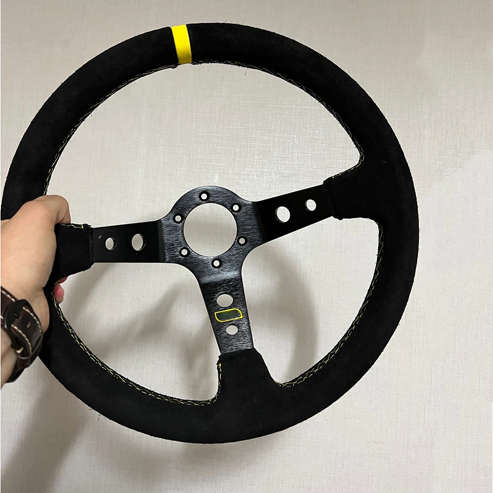 Universal 14 Inch 350mm Suede/PVC/PU Car Racing Steering Wheels Deep Corn Drifting Sport Steering Wheel Horn Button