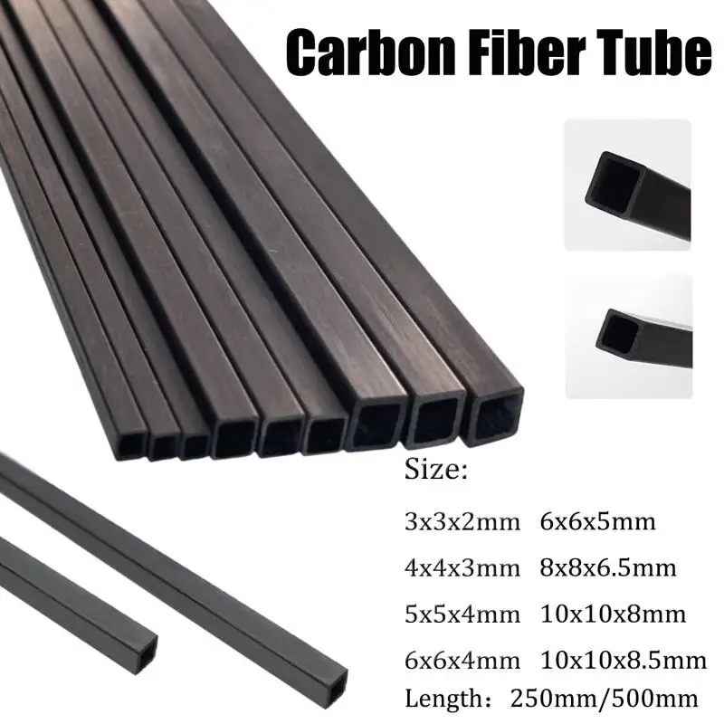 3/6pcs Carbon Fiber Square Tube Outer Diameter 3mm 4mm 5mm 6mm 8mm 10mm Length X 250mm 500mm for DIY Drones & Models
