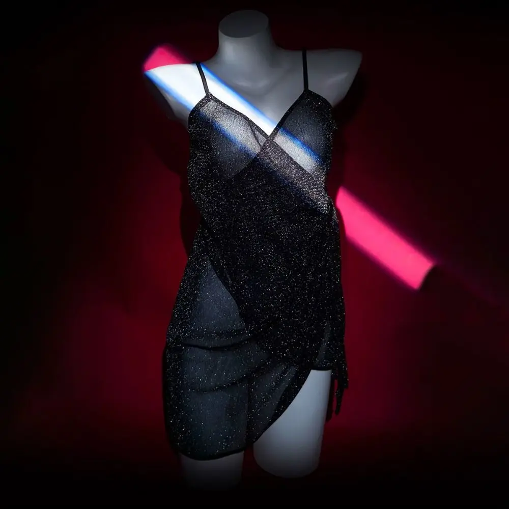 

Fashion Transparent Shiny Silk Nightgown Sleeveless Women Lingerie Lace Up Nightwear Pleated Deep V Nightdress Home