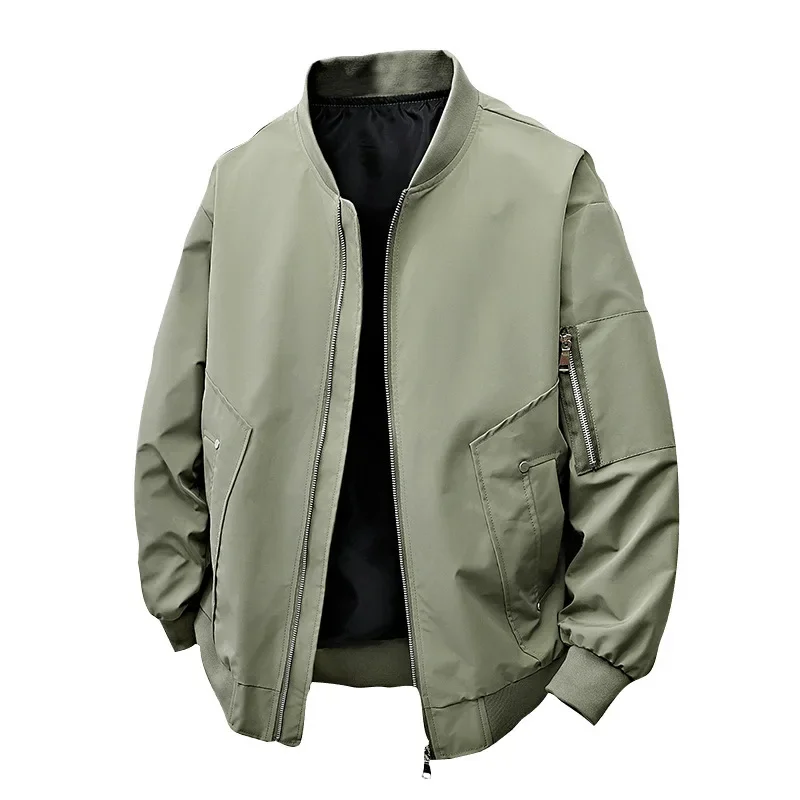 

Autumn Men Pilot Jakcet Stand Collar Long Sleeve Pocket Zipper Male Outerwear American Retro Oversize Man Cargo Coat