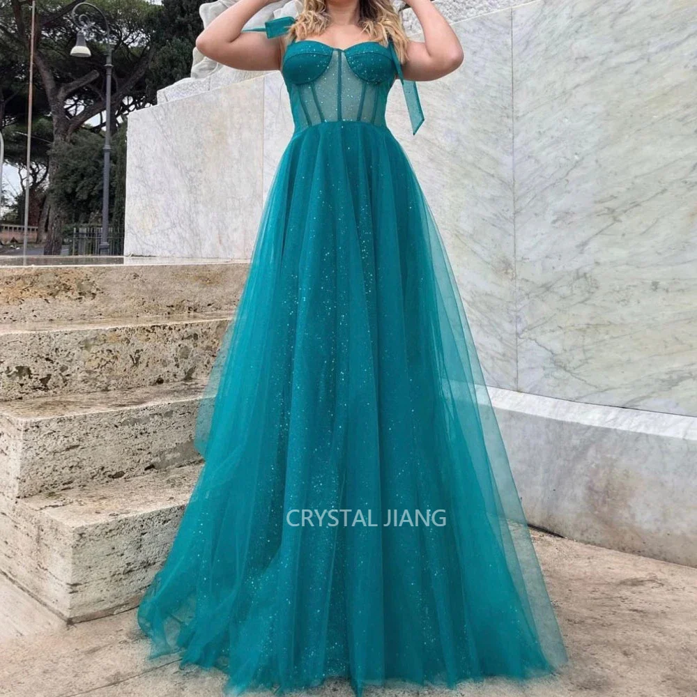 

Elegant Long Glitter Sweetheart Tulle Prom Dresses A Line Floor Length Vestidos De Fiesta Elegantes 2024