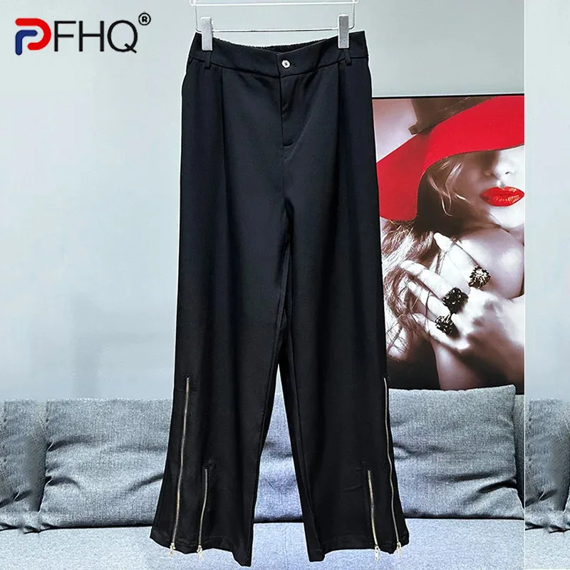 

PFHQ 2024 Summer New Versatile Straight Leg Slimming Wide Leg Korean Simple Zipper Design Fashion Casual Pants 21Z5150