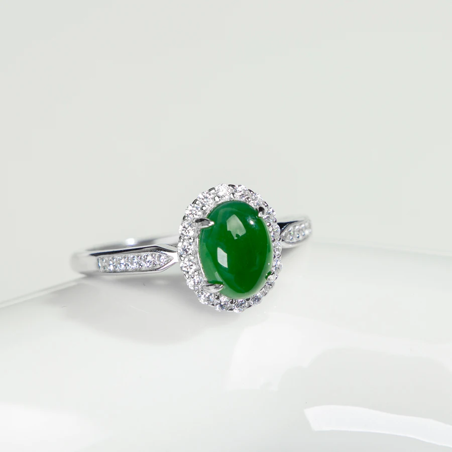 

TIMESWIND Аутентичный нефрит А-типа, натуральный овальный полный циркон S925, серебряное женское открытое кольцо, модные украшения с сертификатом