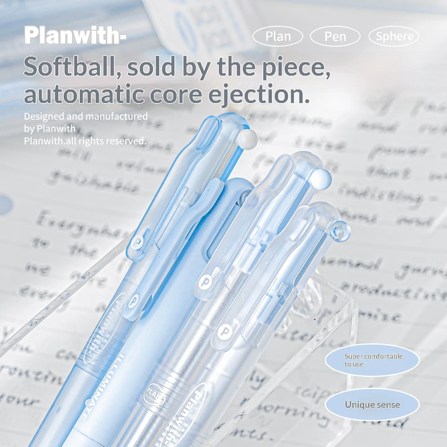 Planwith Gel Pen Set 4pcs INS Transparent Body Sphere Retractable Portable Leak-Proof Exam Pens Note Taking Journaling Supplies