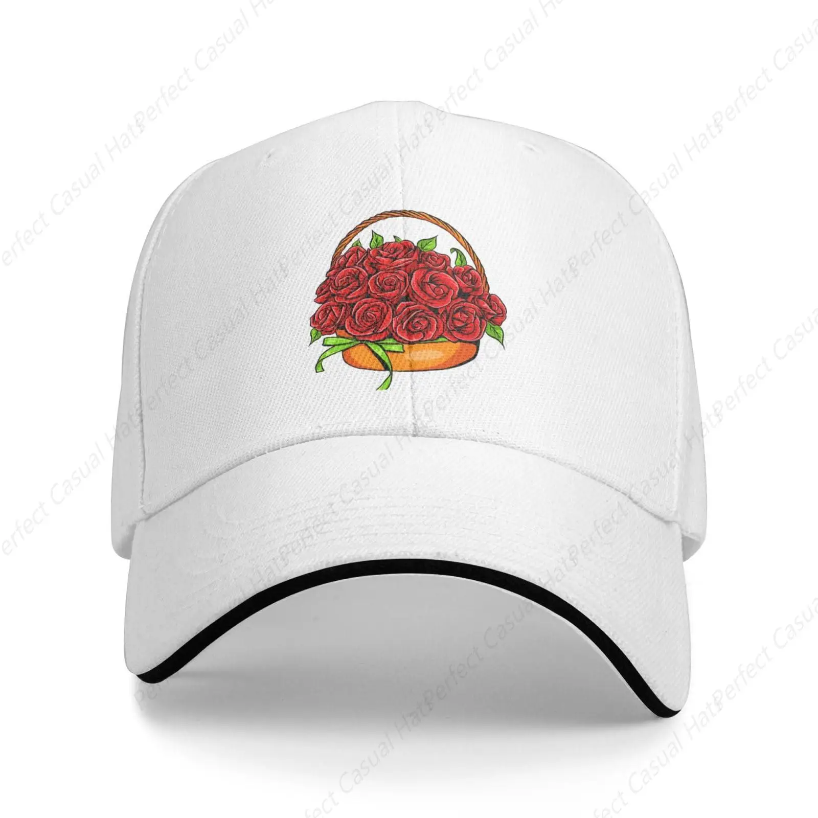 Hot-Selling Bouquet Of Roses In A Flower Basket Sandwich Caps Peaked Caps Trucker Hat Men Women Outdoor Travel Sport Sun Visor