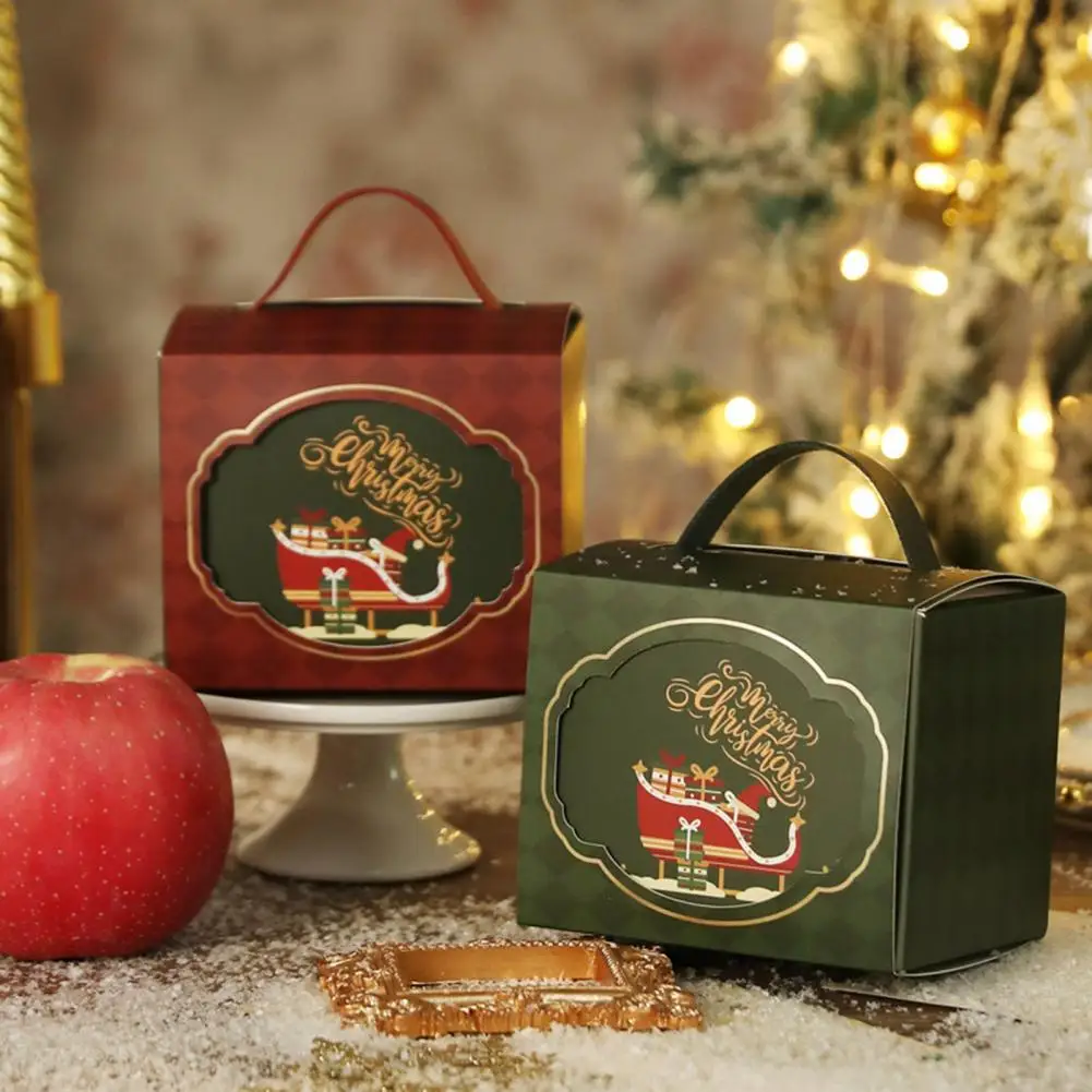 Hexagonal Christmas Box Christmas Gift Box with Handle Cartoon Fruits Candy Treats Storage Container Hexagonal Square for Party