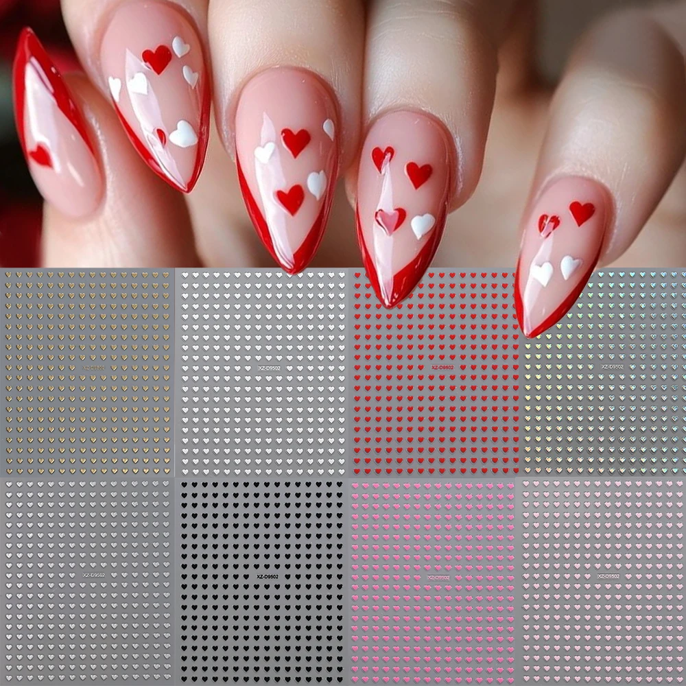 8 unidades 3D Mini coração amor adesivo para arte em unhas # Dia dos namorados misturado rosa vermelho pequeno coração decalques deslizantes de unhas doce romântico dezembro