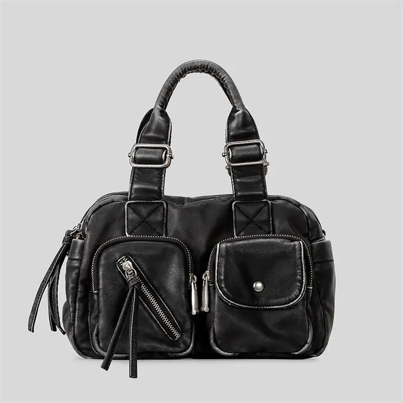 

European American Retro Motorcycle Bags Niche Trendy Adjustable Shoulder Bag For Women Zipper Multi-pocket Travel Crossbody Bag