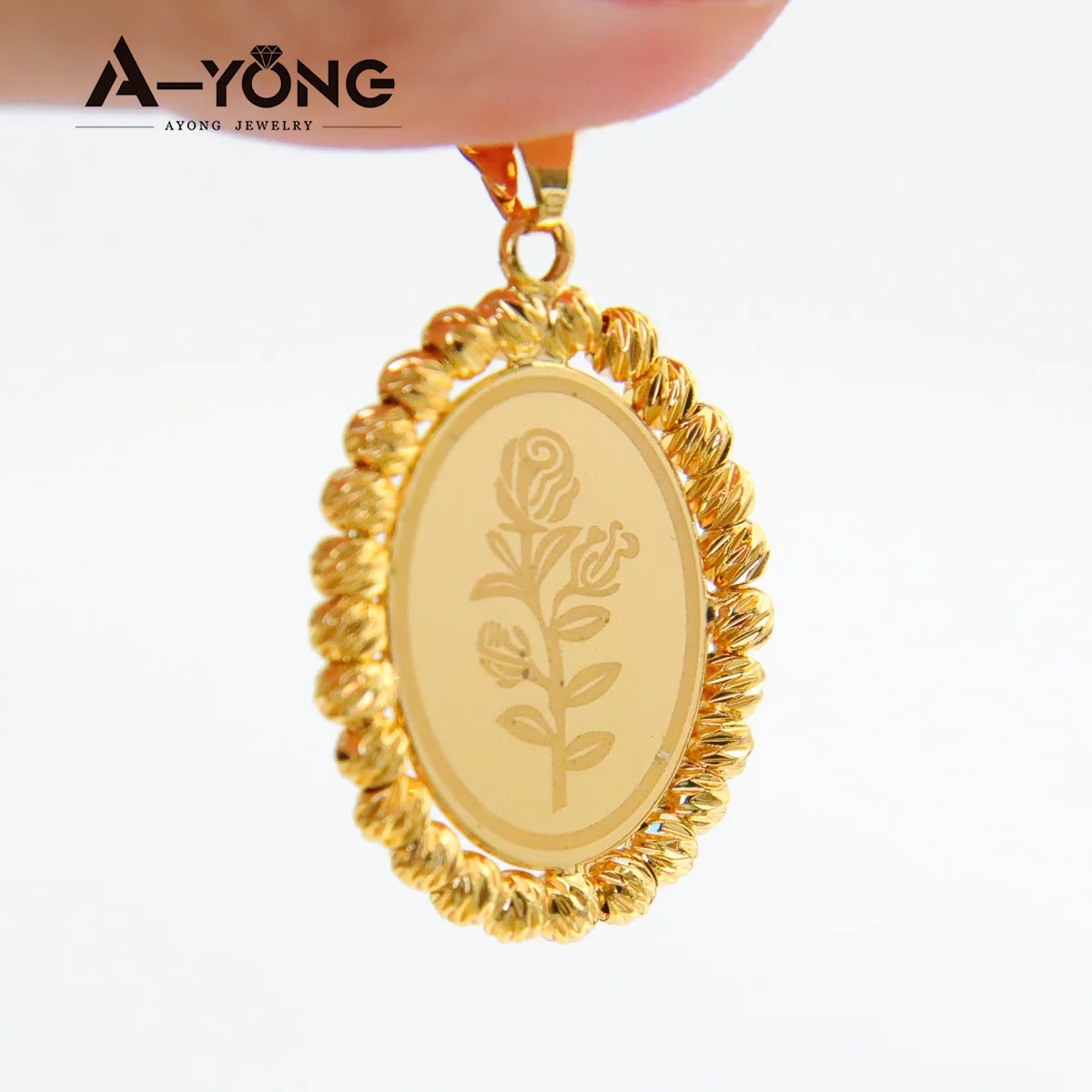 AYONG Arab Gold Pendant 18k Gold Plated Dubai Turkish Oval Necklace Pendants Women Bridal Wedding Religious Jewelry Gift