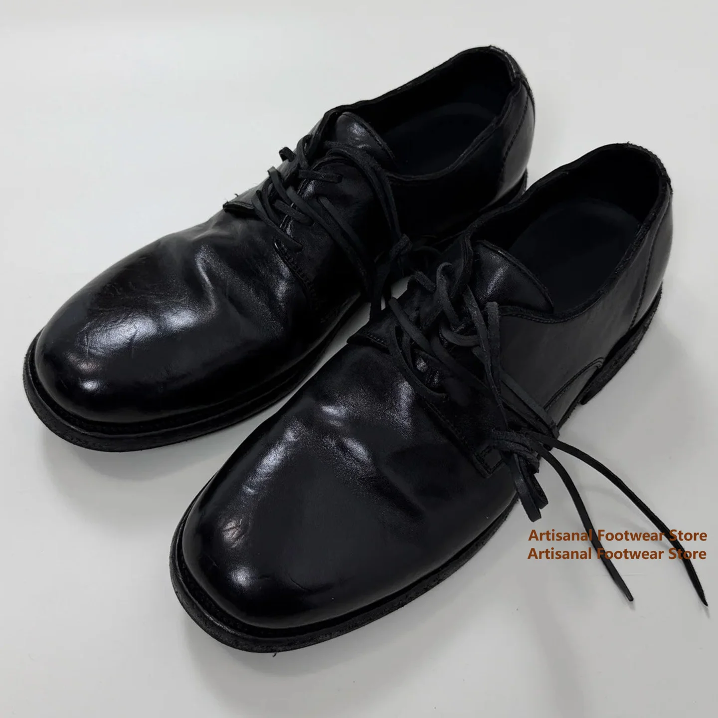 

Black Cowhide Derby Shoes Men's Pleated Design Leather Shoes Trendy Handmade Luxury Lace Up Height Increasing Men's Shoes