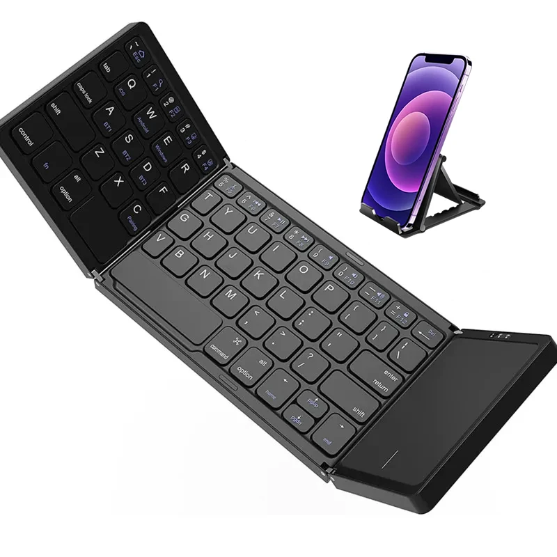 JOMAA Wireless Bluetooth Keyboard With Touchpad Rechargeable Foldable Keyboard With Trackpad Support 3 Devices For Tablet