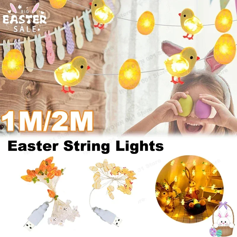 1/2M Easter String Lights Carrot Bunny Shape LED String Lights Easter Party Birthday Decoration Home Decoration Holiday Lighting