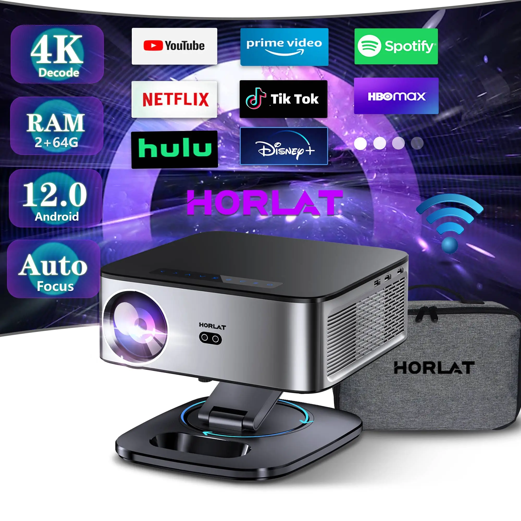 HORLAT Android 4K Projector 35000Lumenes 8K Decode Video Audio Home Theater AutoFocus Keystone 5G WiFi Portable Proyector Beamer