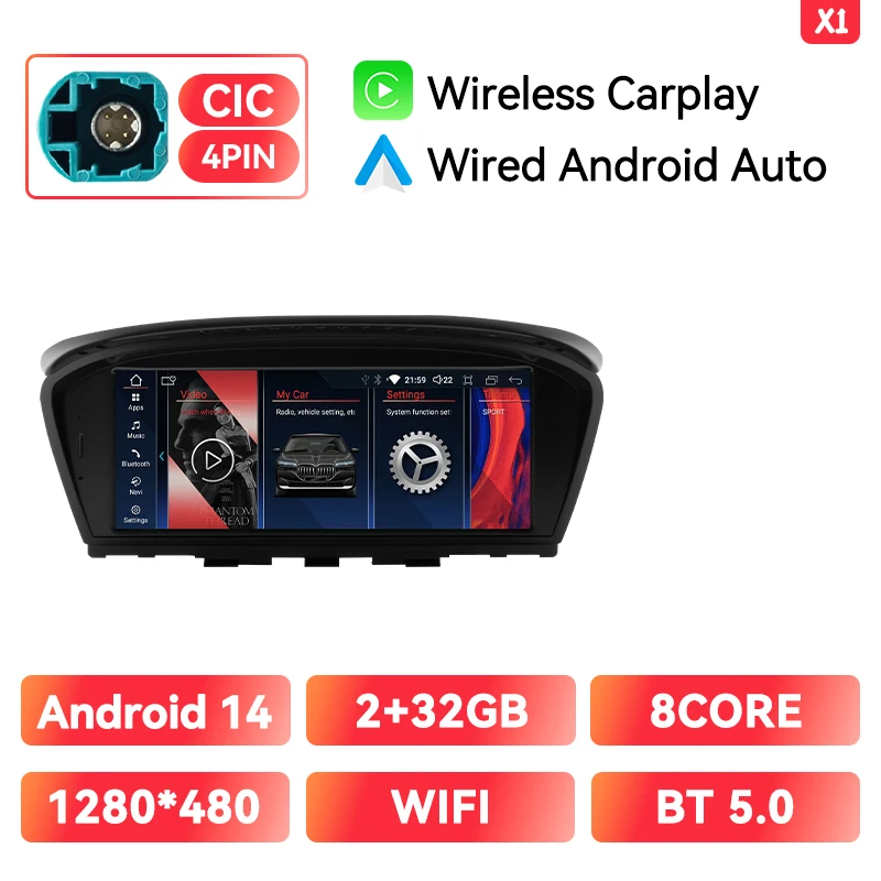 XONRICH Android 15 Draadloze CarPlay Autoradio voor BMW 5 Serie E60 E61 E63 E64 E90 E91 E92 E93 CCC CIC Multimedia GPS Navigatie