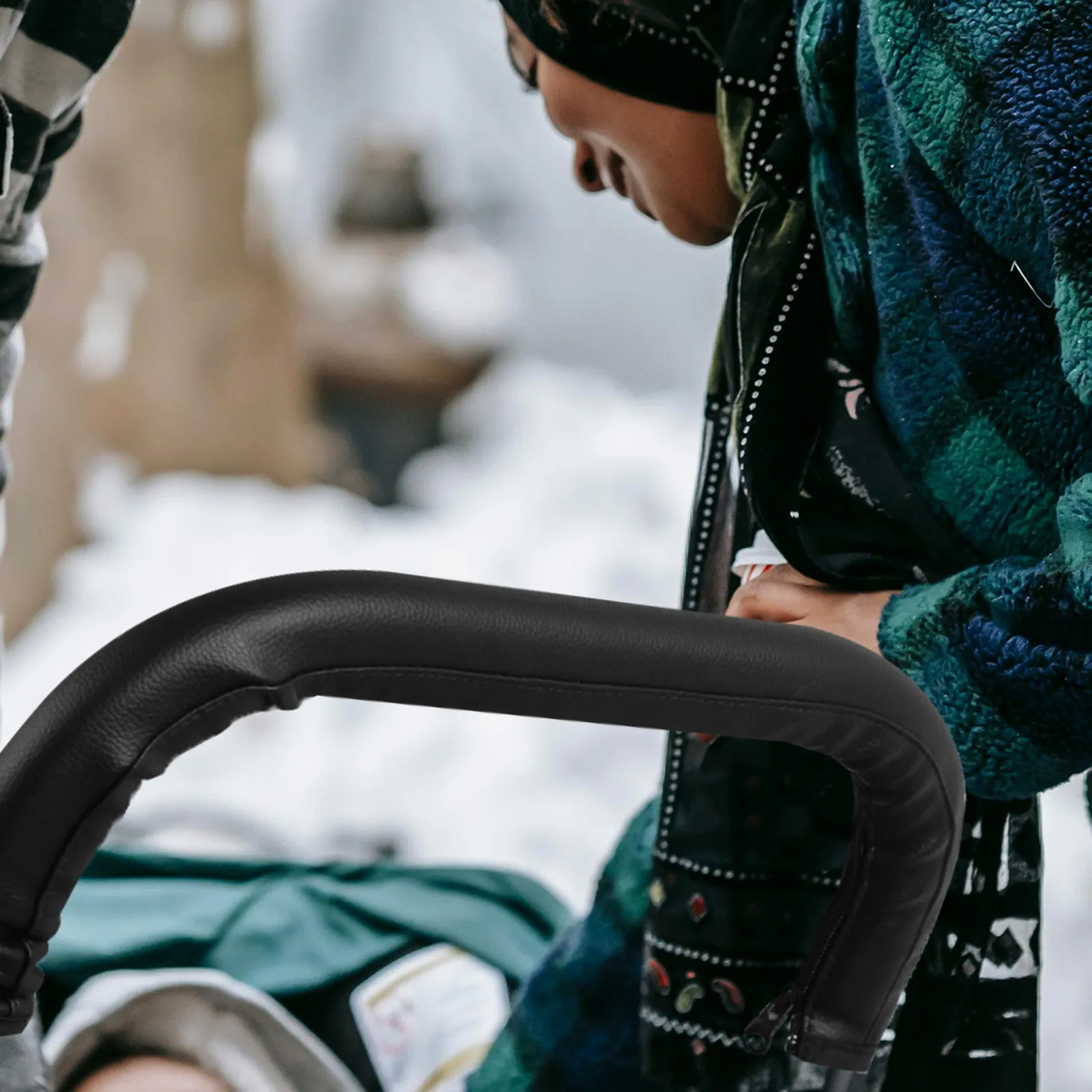 Stroller Handlebar PU Cover Baby Stroller Handle Sleeve Protection Replacement Zipper Design Foldable Easy Clean Universal