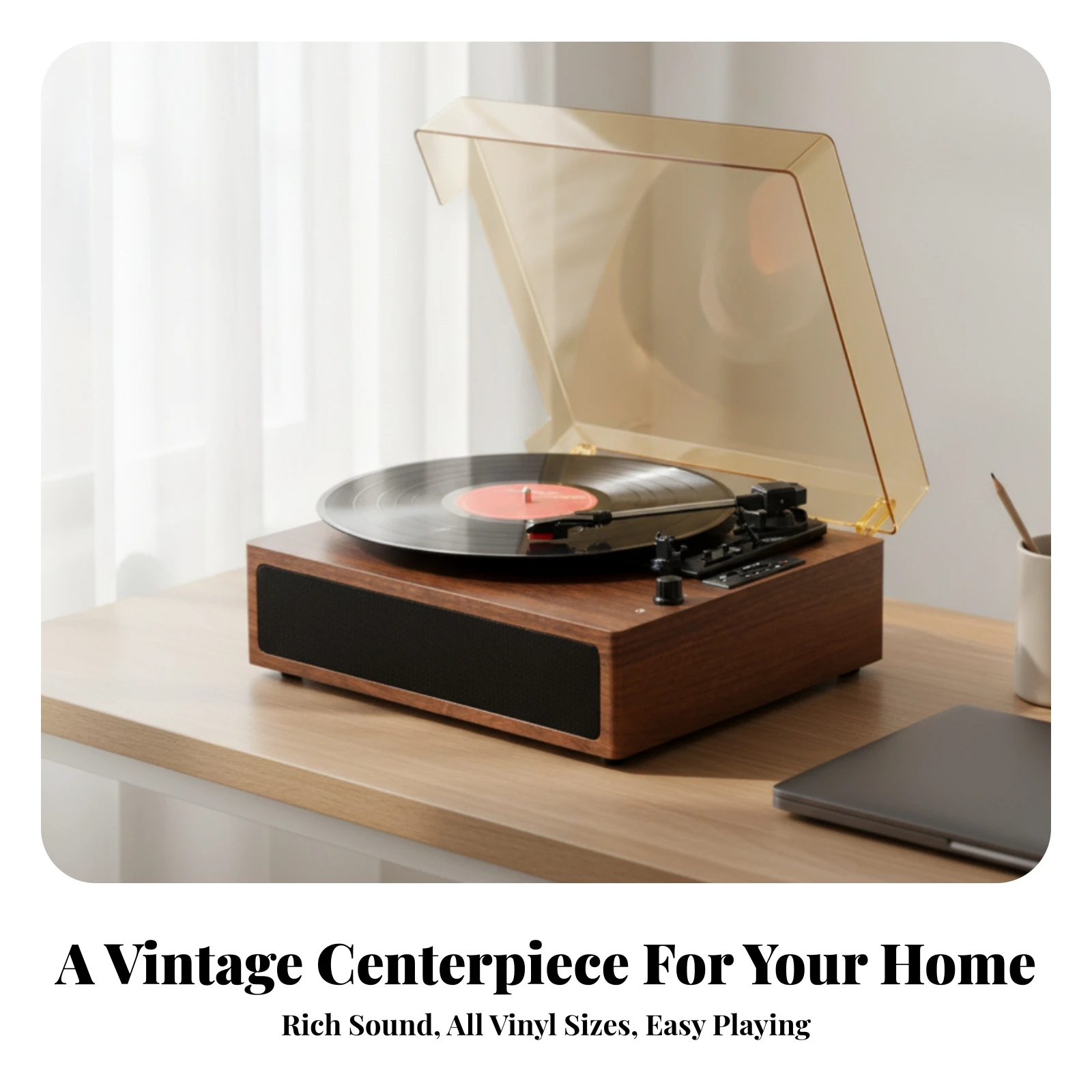 Retro Vinyl Vinyl Player Stereo Retro Vinyl Player Vinyl Turntable Vintage for Living Room, Bedroom