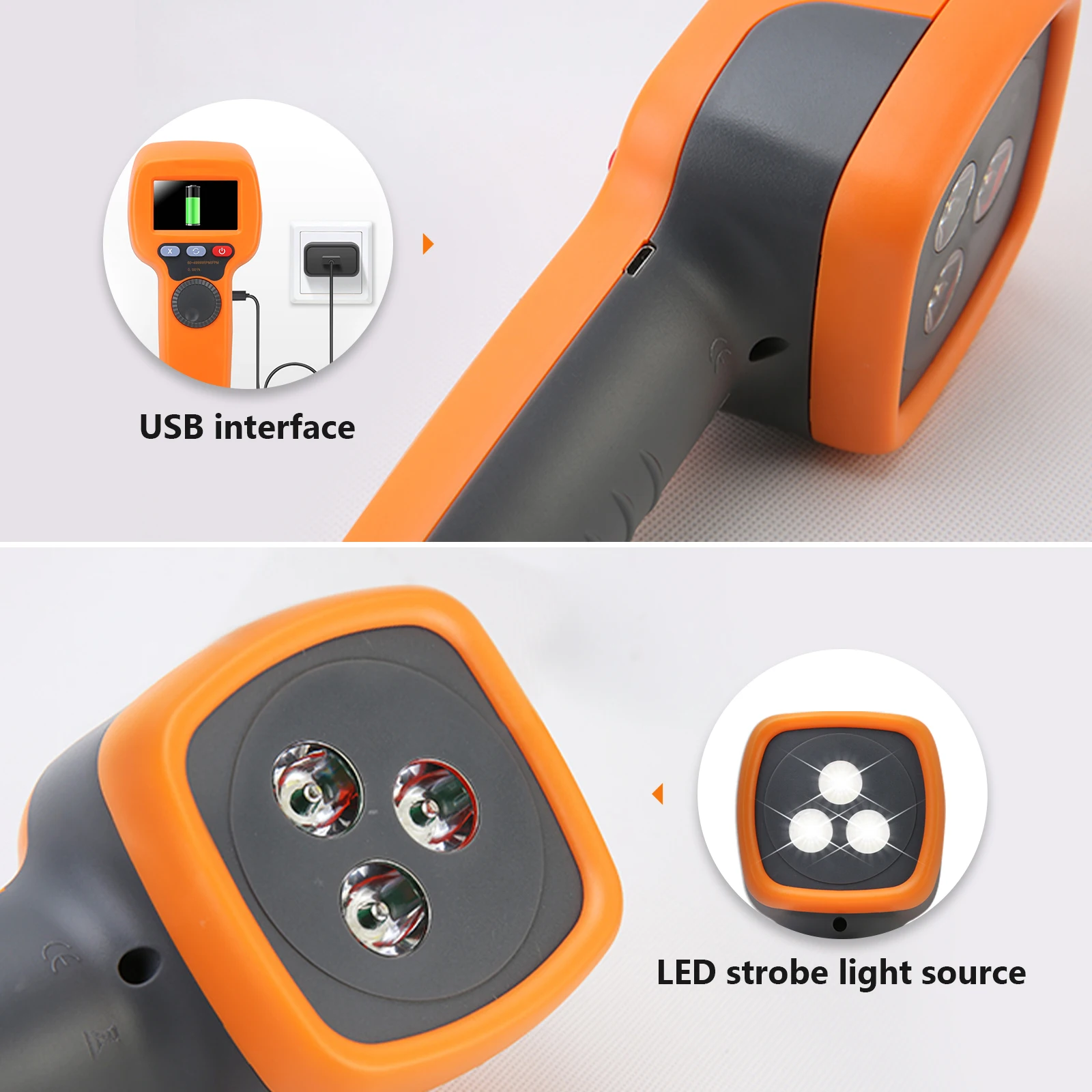 Digital Handheld Stroboscope Measuring 60-49999 RPM Non Contact Strobe Tachometer, High Accuracy 0.001% Rechargeable Tachometer