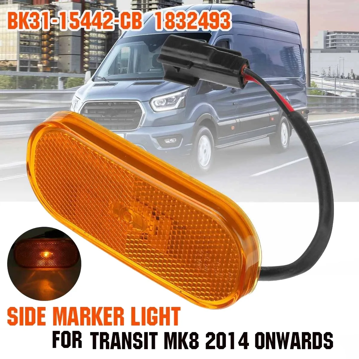 Side Marker Light Yellow Lamp Lens for Ford Transit MK8 2014 2015 2016 2017 2018 2019 2020 2021 1832493 BK31-15442-CB