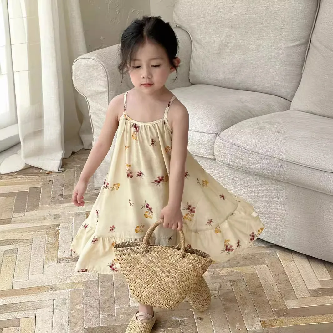 

Baby Girl Dress Children Dress 2024 Summer New Korean Style Girls Flower Slip Dress Cotton Comfort Children Slip Sundress