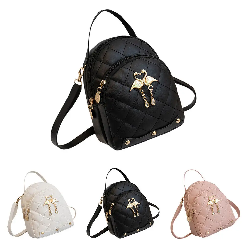 New Mini Backpack For Women Casual Cute Swan Hanging Embroidery Small Backpack Purse Girls Leather Bookbag Ladies Satchel Bags