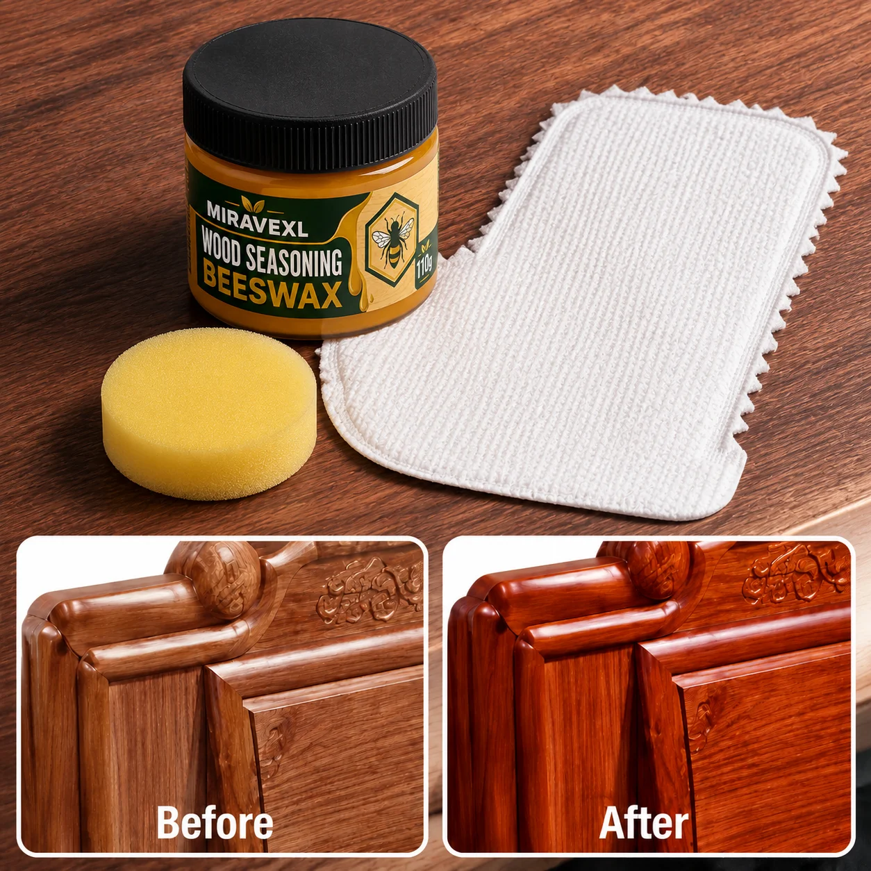 Wood Seasoning Beeswax 30g/110g Furniture Polish Wax Kit with Sponge 10 Lazy CleaningGloves for Wood Care Maintenance Clean Kit