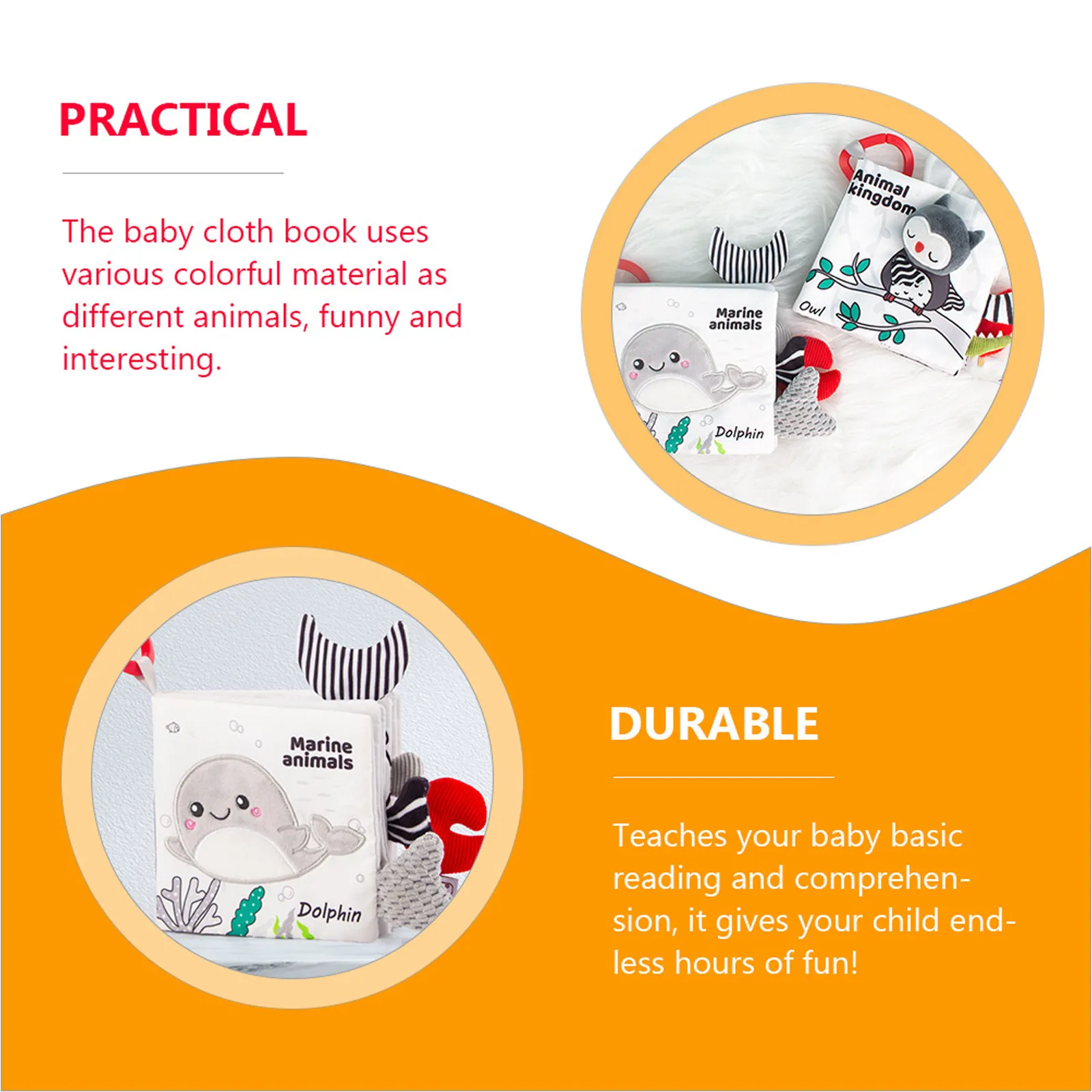 Animal Cloth Book Tear-Resistant Washable Crinkle Activity Book for Early Learning Cognition Training Interactive