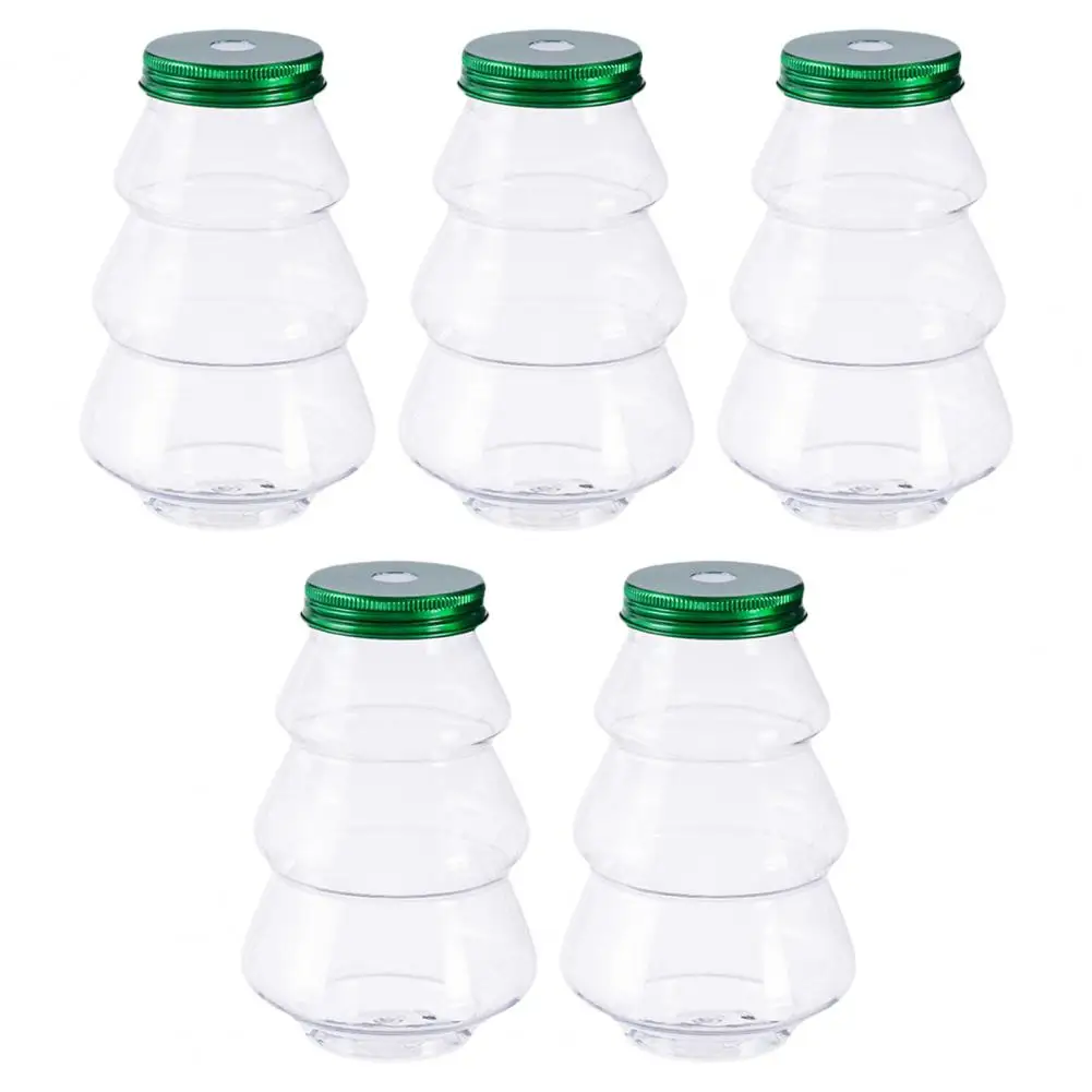 Christmas Tree Shaped Bottles Food Grade Pet Bottles 5pcs Christmas Tree Plastic Bottles Food Grade Drink Dispensers for Juice