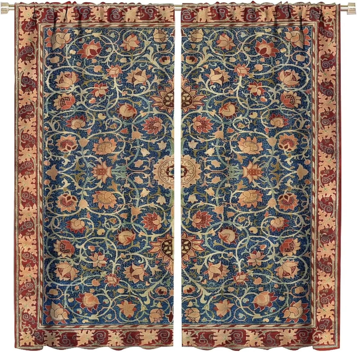 William Morris Retro Plant Pattern Floral Windows Curtains, William Morris Art Print Blackout Curtains，for Living Room Bedroom 4