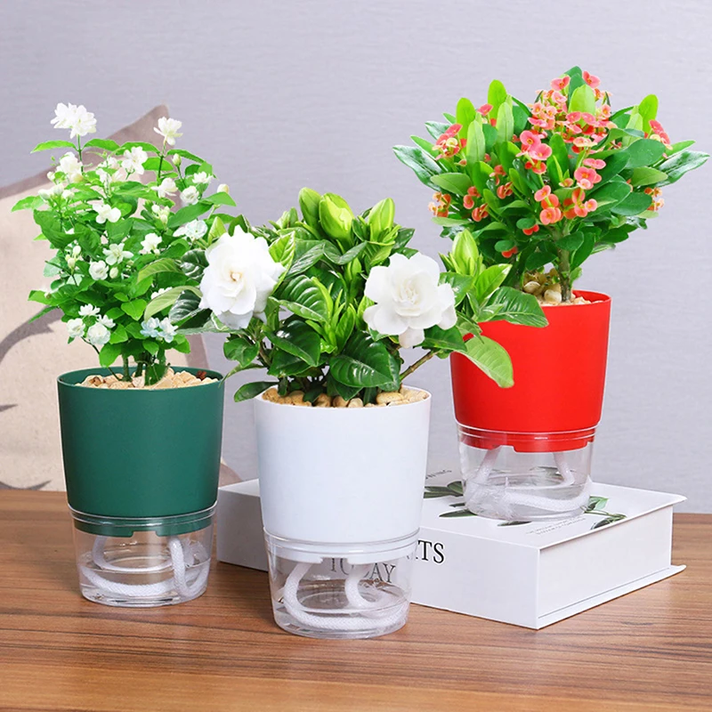 

1Pc Plant Pot Self Watering Clear Plastic Flowerpot Double-Layer Water Storage Automatic Water Absorption Potted Flowerpot