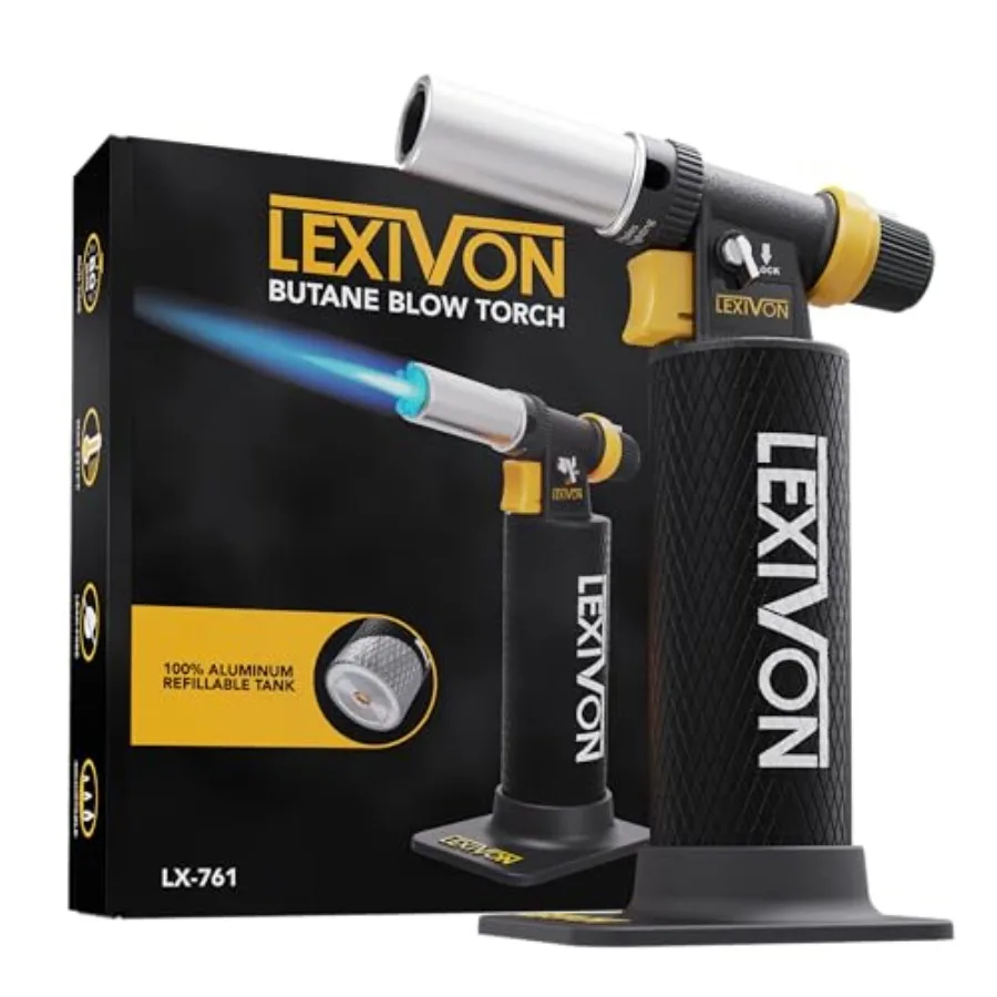 

Butane Blow Torch, Heavy-Duty Refillable Lighter with Adjustable Flame and Pro-Grade Aluminum Tank Ideal for Soldering and Kitc
