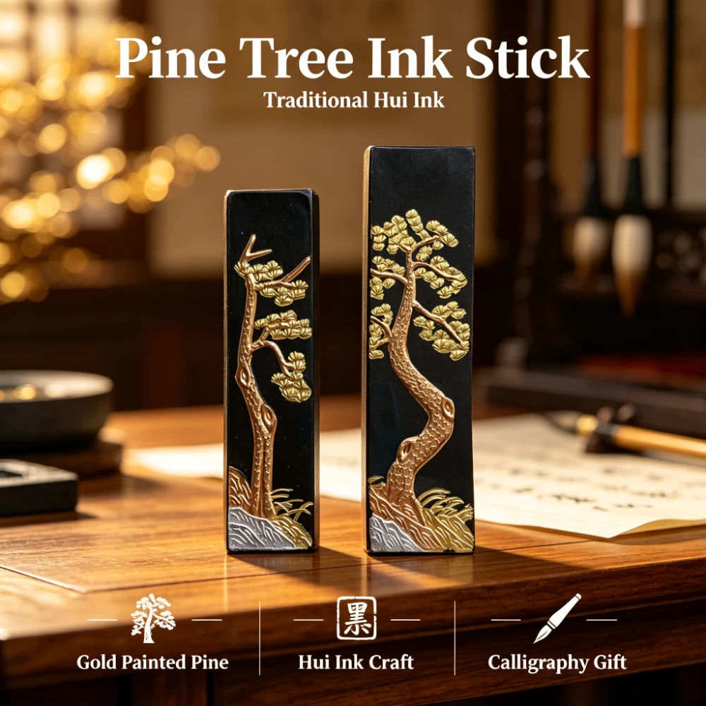 Hui Ink Huangshan Pine Soot Ink Stick 1 Liang 2 Liang Pure Pine Soot for Chinese Calligraphy Practice Ink Cake Block Supplies